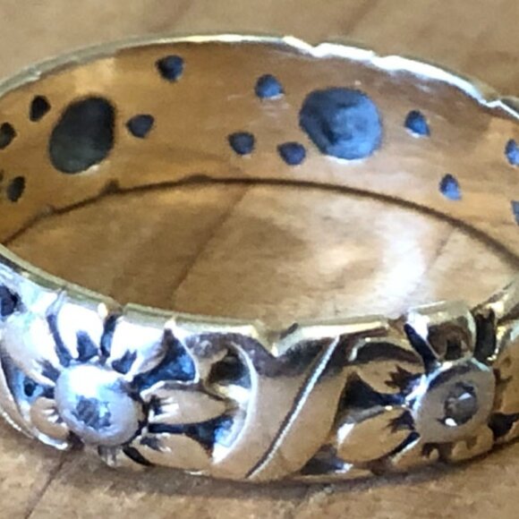 Vintage 14k Yellow & White Gold Floral Band Ring Size 7 - Picture 3 of 4